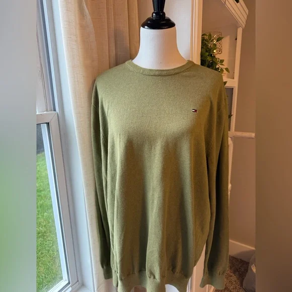 Tommy Hilfiger Crewneck Sweater Mens XXL Green Cotton Flag Logo - Picture 4 of 8